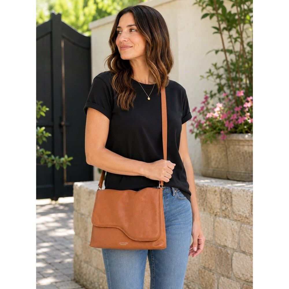 LIA NUMA Assymetrical Flap Leather Made In Italy Convertible Messager Bag Purse